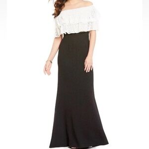 Tadashi Shoji Saki Off-the-Shoulder Eyelet Ruffle Gown Dress Black Tie Formal 16